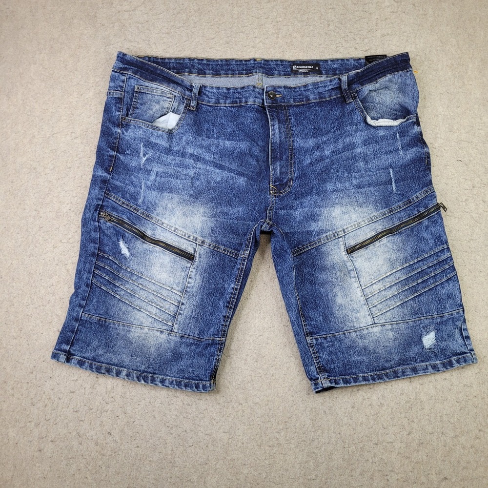 Southpole Denim Shorts Mens 50 Blue Acid Wash Moto Stretch Distressed Zip Pocket